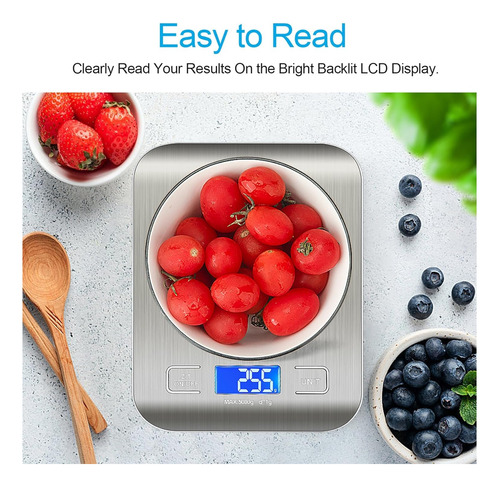 Bascula Digital Cocina Inoxidable 5 Kg/1g Lcd Multifuncional Plateado 5 Kg