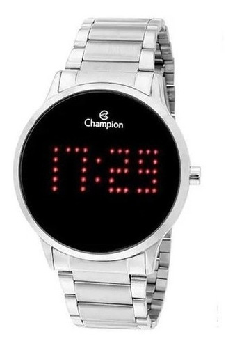 Relógio de pulso Champion Digital Digital com corpo prata,  digital, para feminino, fundo  preto, com correia de aço cor prata 2, bisel cor prata