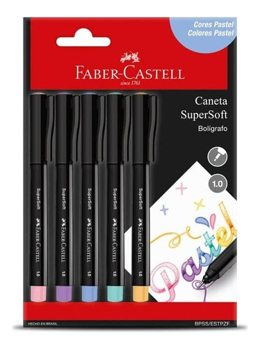 Canetas Coloridas Supersoft Tons Pastel 5 Cor Faber Castell Cor da tinta Cores Pastel Cor do exterior Preto