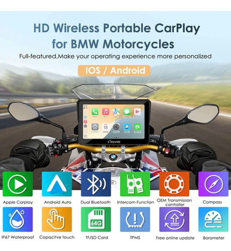 Pantalla Moto Carplay Carpuride W702bs Bmw R1300/1250/1200gs Negro