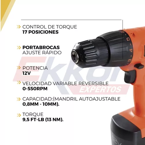 Taladro Black Decker Cd121k Atornillador + Maletin + Puntas