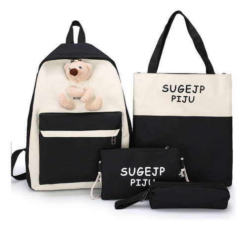 Set 4 Pz Mochila Lapicera Gran Capacidad Escolar Casual