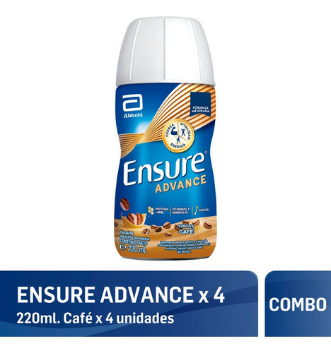 Combo Ensure Advance Shake Cafe 4 Unidades X 220 Ml