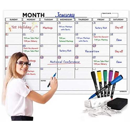 Tablero De Calendario Blanco Grande De 36 X48  Pared, C...