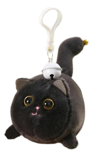 Llavero Peluche Gato Cola Giratoria Ojos Grandes Negro 