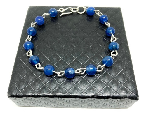 Pulsera Artesanal Piedra Natural Azul Plata Ley 0.925