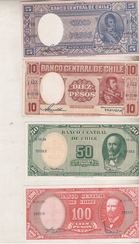 4 Billetes * Chile * ( 5 - 10 - 50 - 100  Pesos ) Años 60