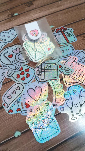 Sobre Cajita Stickers Holograficos San Valentin Amor Enamora