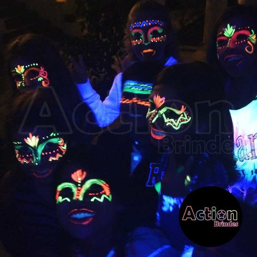 Imagem 4 de 4 de Lâmpada Negra Efeito Neon + Tinta Neon 6 Cores E Pincel