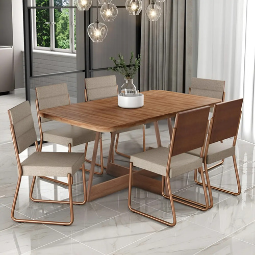 Conjunto Sala De Jantar 6 Cadeiras Charlotte Carraro Rose
