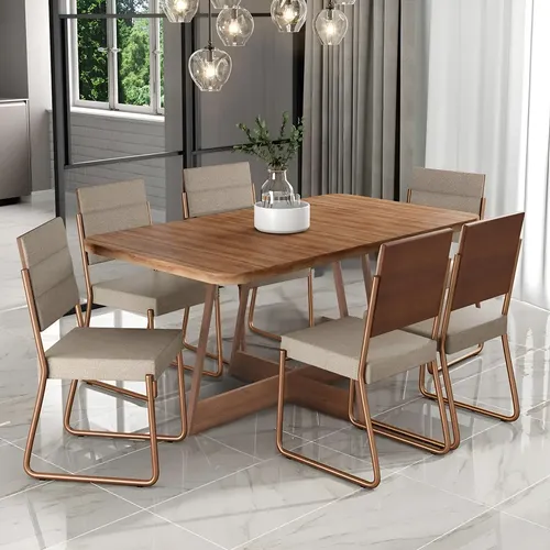 Conjunto Sala De Jantar 6 Cadeiras Charlotte Carraro Rose Liso