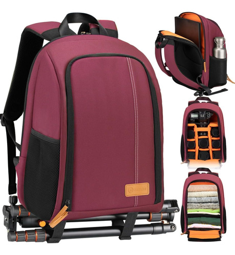 Backpack Tarion Para Dslr Y Laptop 15 Canon Nikon Carmesí