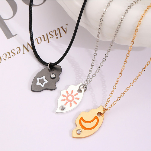 3 Collares Sol Luna Estrella Mejores Amigos Hijos Padres Negro