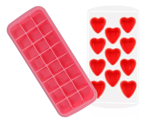 Setx2 Bandeja Hielo Cubito + Cubetera Corazon Silicona