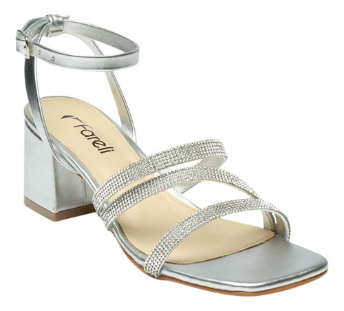 Zapatillas Doradas Mujer De Tacón Cuadrado Plata Fareli