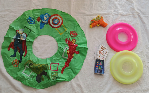 Lote Juguetes Cartas Inflable Flotador Marvel Frisbee Niños (Usado)