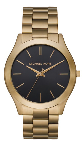 Reloj Analógico Hombre Michael Kors Slim Runway Varios Col Correa Dorado Bisel Dorado Fondo Dorado
