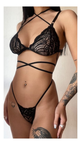 Conjunto Lenceria Encaje Sexy Regulable Rojo Encaje 95