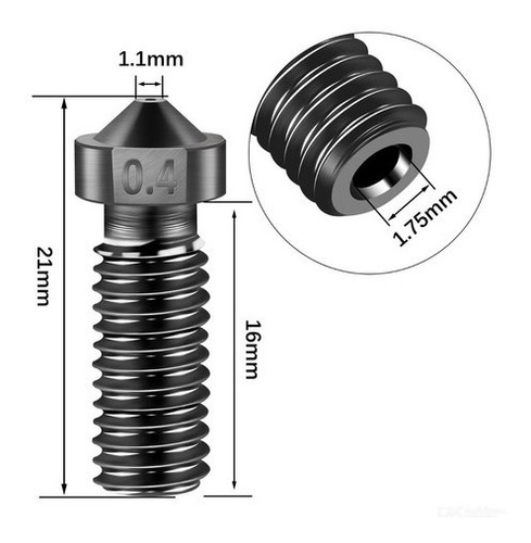 Imagem 2 de 2 de Nozzle Volcano Aço Endurecido Bico 0.4mm