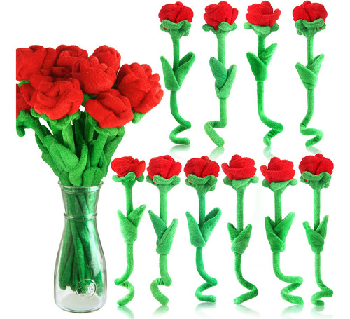 10 Piezas Rosa De Peluche Rosas Flores Artificiales Rosa