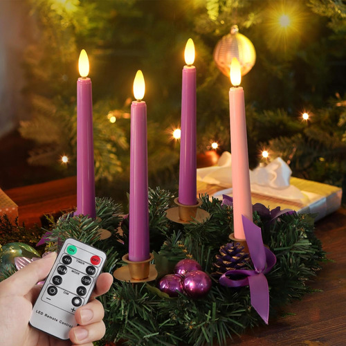 Velas De Adviento Sin Llama, Color Morado Y Rosa, 8 Pulgadas