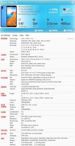 Xiaomi Redmi 7a M1903c3eh 2gb 16gb Dual Sim Duos
