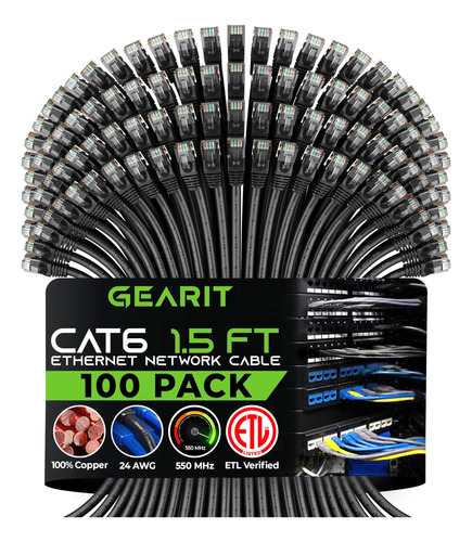 Gearit Cat 6 Cable Ethernet 1.5 Pies 18 Pulgadas (paquete De