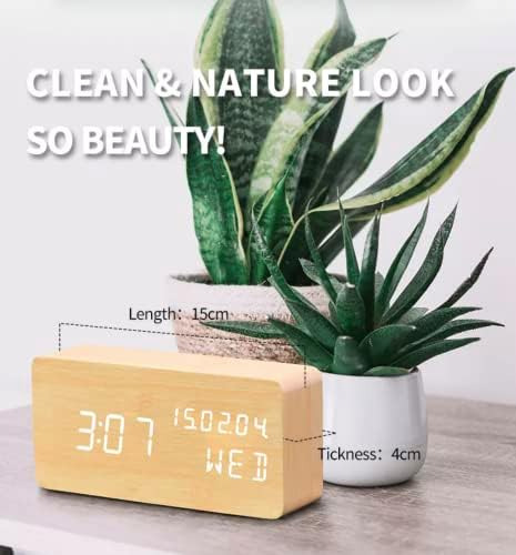 Reloj Despertador De Madera Pokanic, Hora De Escritorio, Día