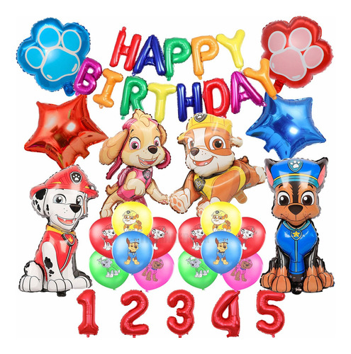 Kit Globos Cumpleaño Decoración Paw Patrol Fiesta+número1-5