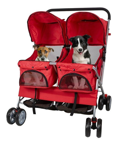 Carriola Doble Para Perros Y Gatos Rueda Giratoria 360°