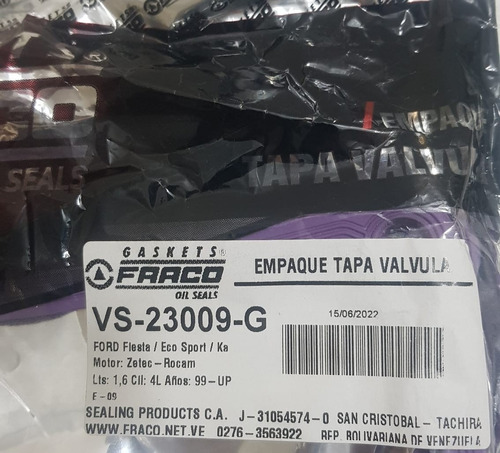 Empacadura Tapa Valvula Ford Fiesta Power Max Move Ecosport