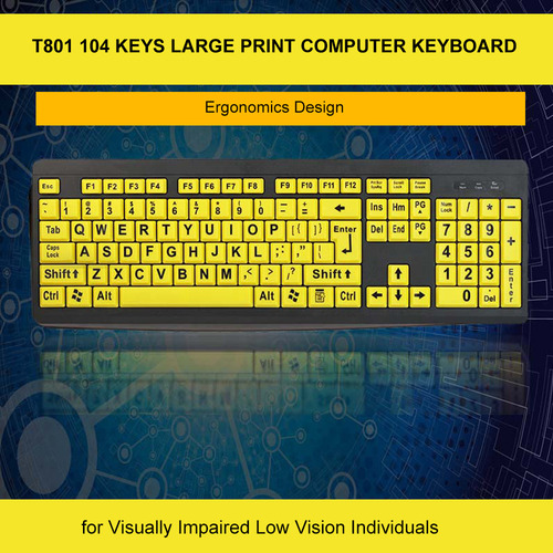 Teclado Usb De Impressão Grande Com Fio Para Baixa Visão E A