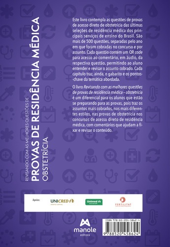 Revisando Com As Melhores Questoes De Provas De Residencia Medica - Obstetricia, De Costa, Felipe. Editorial Manole, Capa Mole, Edição 1 Em Português, 2024