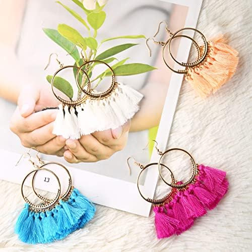 Lantai 12 Pares De Aretes Bohemios Con Flecos, Aretes Llamat
