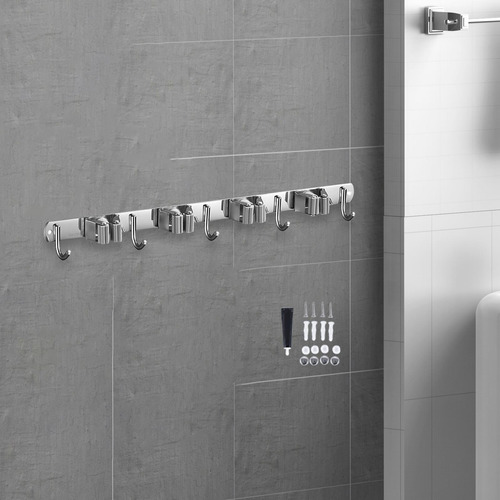 Soporte De Pared Para Escoba Y Fregona, 4 Clips 5 Ganchos