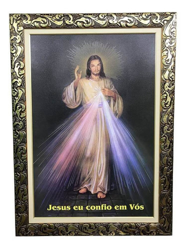 Quadro Jesus Misericordioso Com Moldura Luxo 87 X 66 Cm