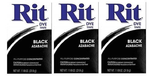 Rit Dye Tinte En Polvo, 1-1/8 Onzas, Negro, Paquete De 3