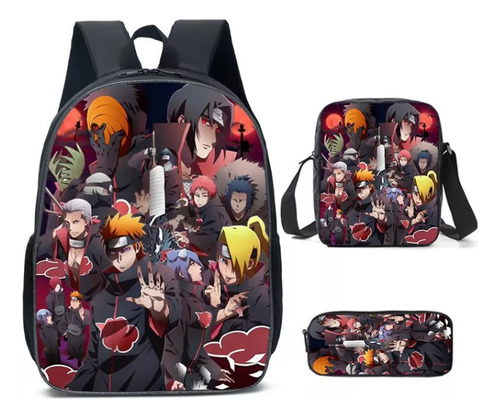 Kit Mochila C/ Carrinho + Lancheira + Necessaire Plus Naruto