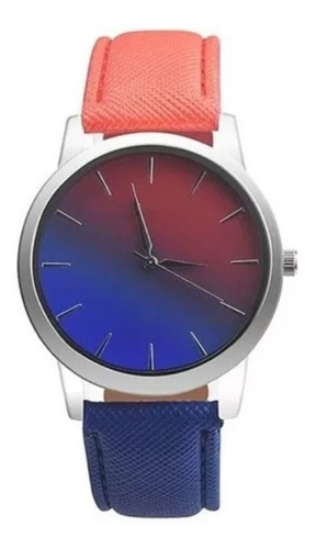 Juvenil Divertido Reloj Arcoiris Retro Para Mujer Dama Niña Correa Azul Marino Bisel Predeterminado Fondo Predeterminado