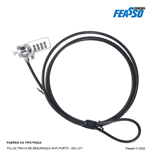Fechadura Trava Para Notebook C/ Segredo 4 Dig 1,5 Metros