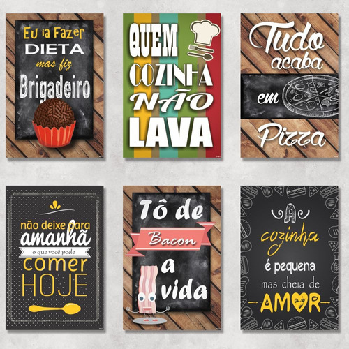 Kit Com 6 Placas Decorativas Em Mdf - Frases Para Cozinha