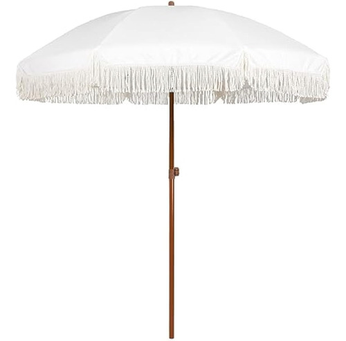Sombrilla De Patio De 2.1mt Con Flecos Upf50+ Color Blanco Blanco Flecos