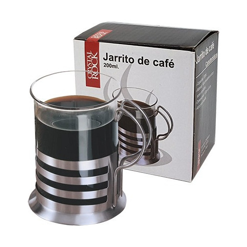 Jarro Mugg Cafe Capuccino Vidrio Base Acero Inoxidable 200ml