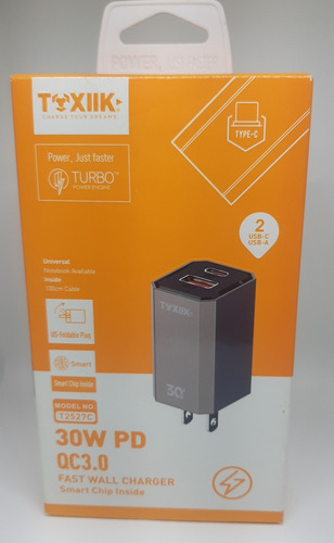 Cargador 2en1 Usb Tipo - C Toxiik  30w Carga Rápida 