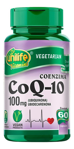 Coenzima Q10 100mg 60caps Unilife - Coq10 Ubiquinona Sabor Sem sabor