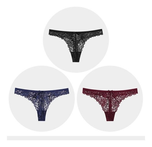 3 Unids/lote Sexy Mujer Encaje Tanga Ropa Interior Sin Costu