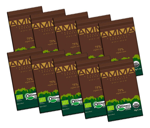 Kit 10 Unidades De Chocolate Orgânico 75% Cacau Amma - 30g