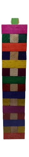 Jenga De Madera Juego De Mesa Colores Con Un Dado