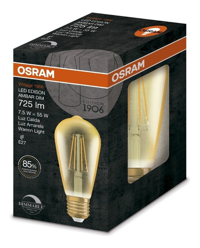 Lámpara Led Vintage Edison Dimerizable 7,5w Ledvance Osram Color De La Luz Blanco Cálido