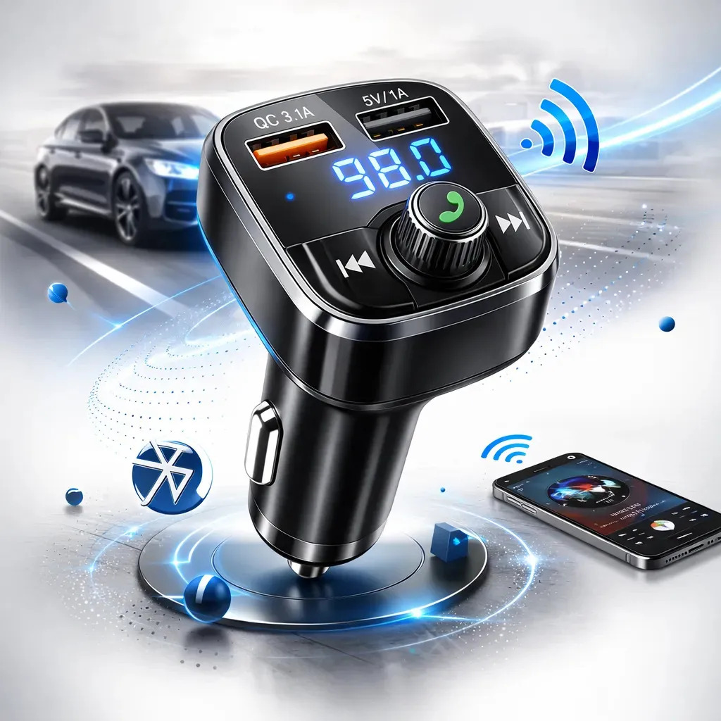 Transmissor Fm Bluetooth Automotivo Adaptador Carro Usb 3.1a Duplo Carregador Universal 12v 24v Viva Voz Entrada Sd Pendrive Compatível Android iPhone 3tech
